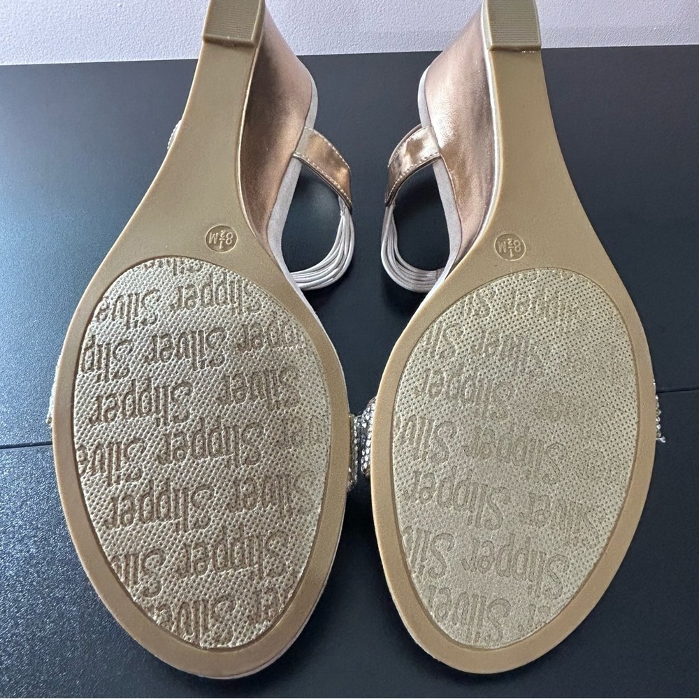 Silver Slipper Phoebe Women's Sandal Wedge Rose Gold Open Toe Size 81/2 M - Picture 4 of 7